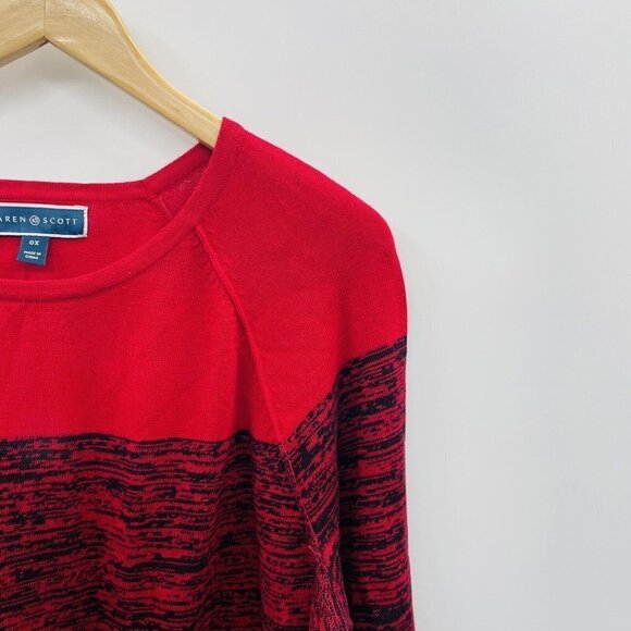 Karen Scott Womens Plus Size 0X Cassie Colorblocked Curved Hem Sweater Red SW1 - Picture 3 of 7